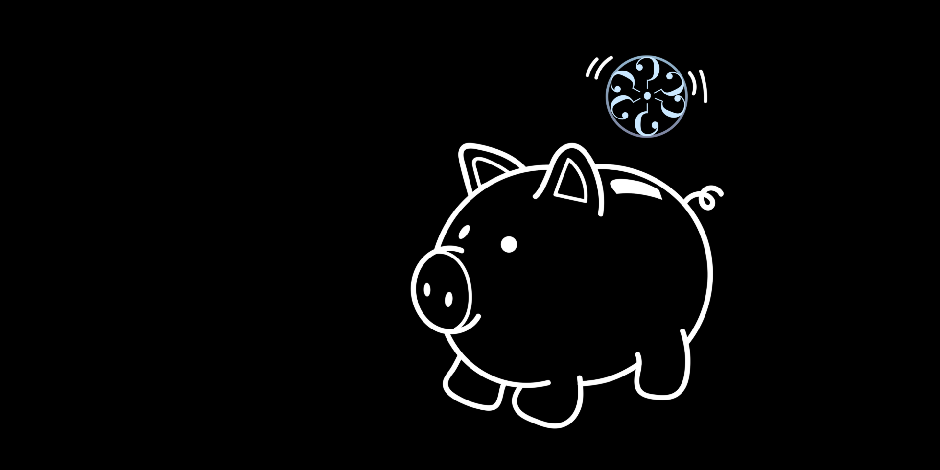 The Project Prana “Problem Bank” logo — a hand-drawn piggy bank with an ornate coin dropping in, on a black field